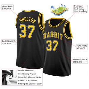 Custom Black Yellow-White Classic Tops Breathable Basketball Jersey