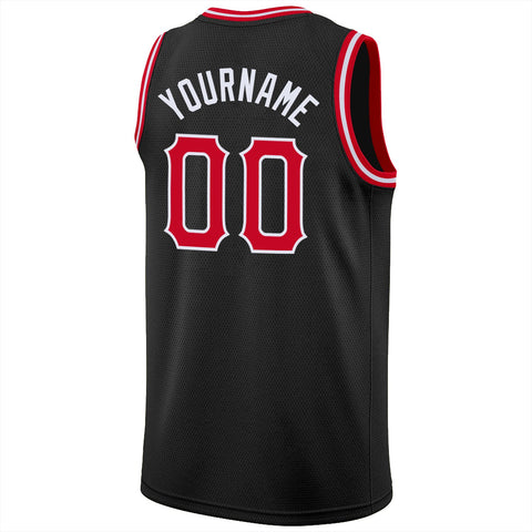 Custom Black Red-White Classic Tops Breathable Basketball Jersey