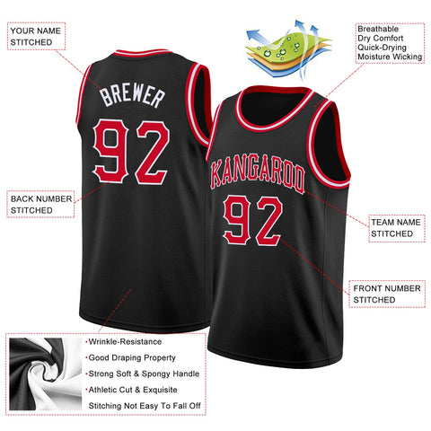 Custom Black Red-White Classic Tops Breathable Basketball Jersey