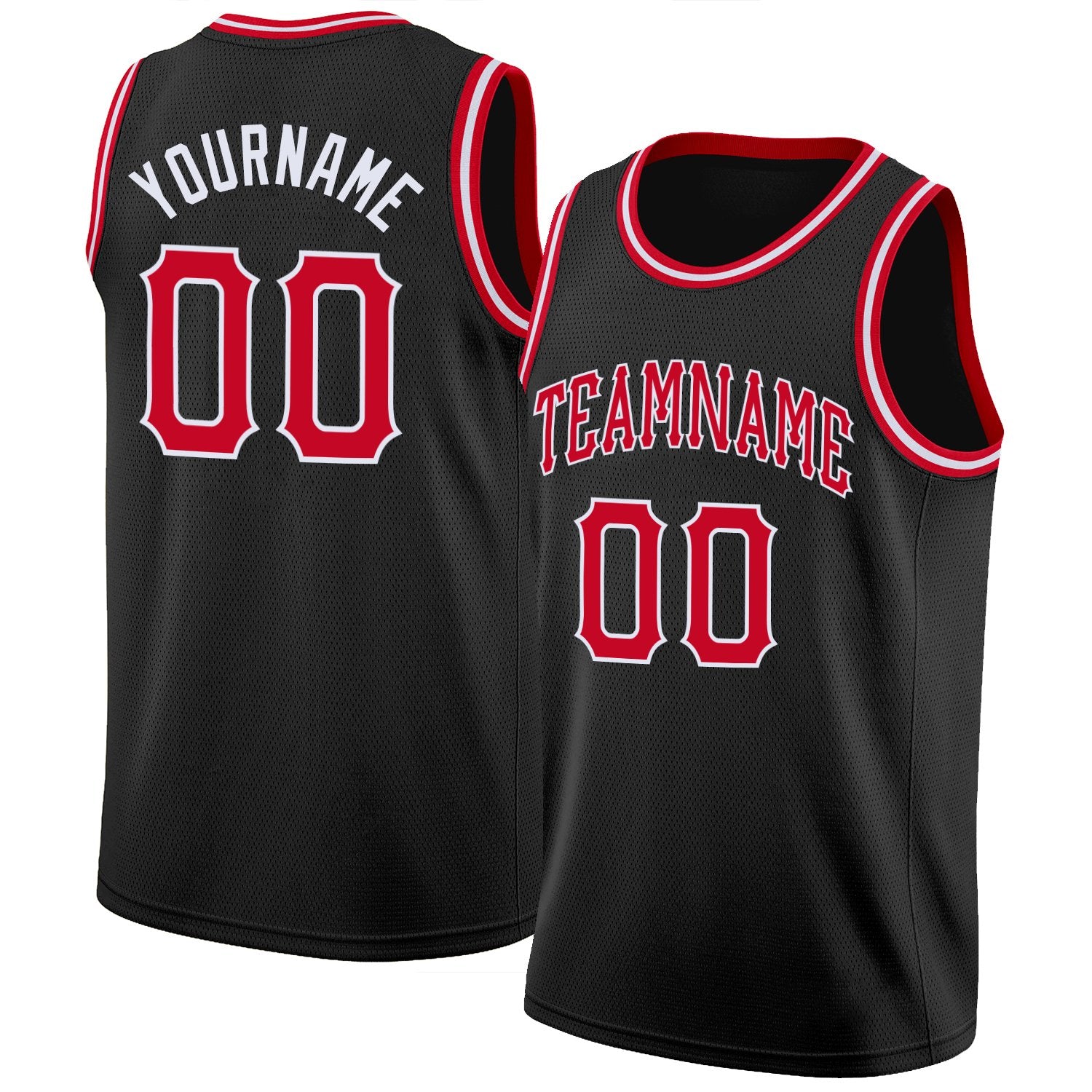 Custom Black Red-White Classic Tops Breathable Basketball Jersey