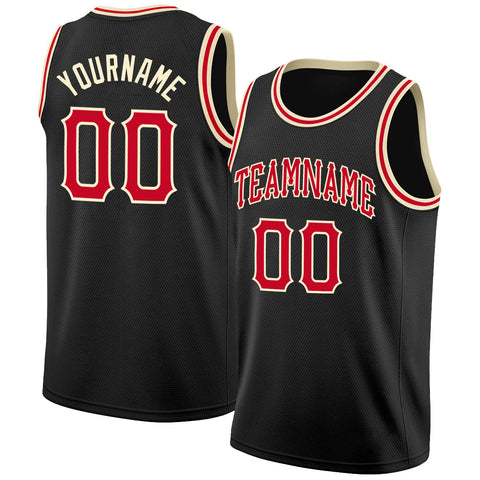Custom Black Red-Cream Classic Tops Authentic Basketball Jersey