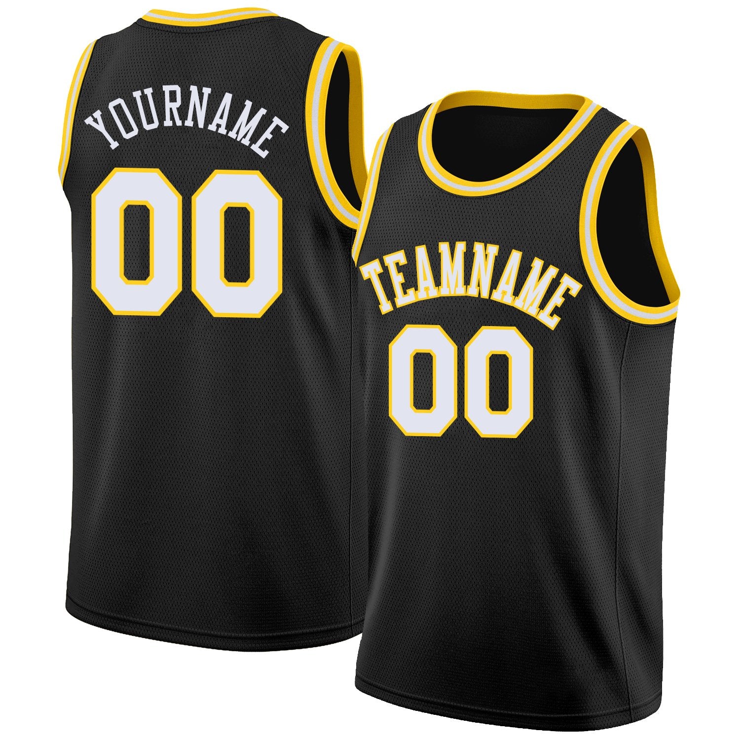 Custom Black White-Yellow Classic Tops Breathable Basketball Jersey