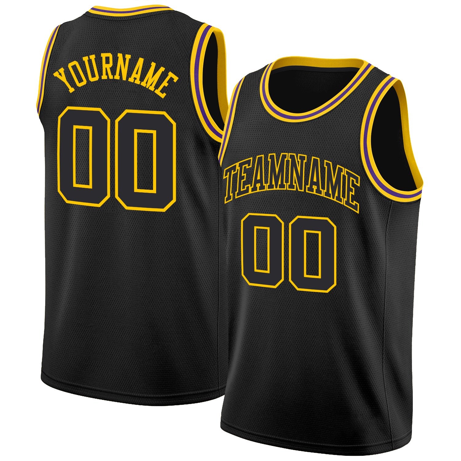 Maillot de basket-ball classique personnalisé en or noir et authentique