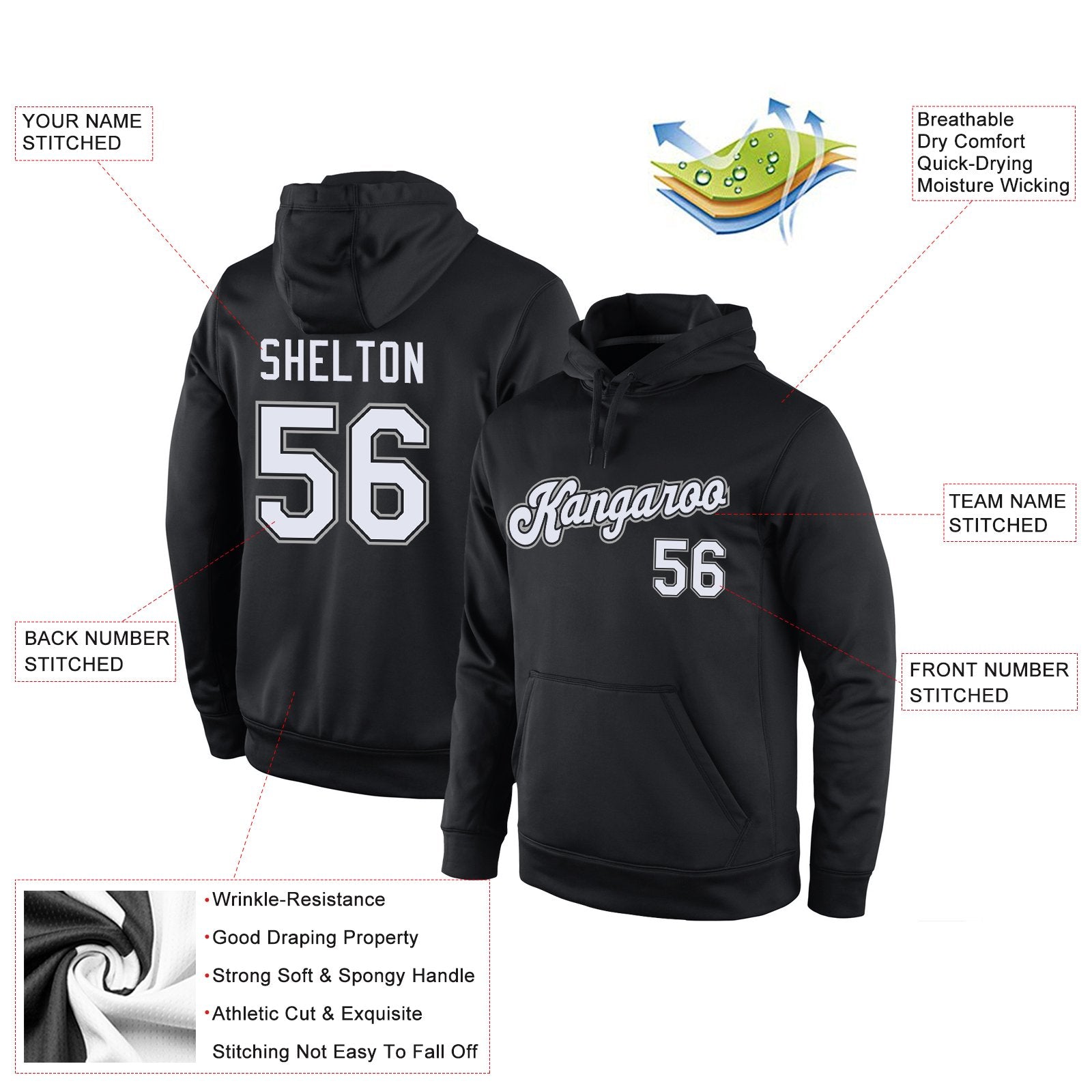 Custom Black White-Gray Classic Style Uniform Pullover Fashion Hoodie