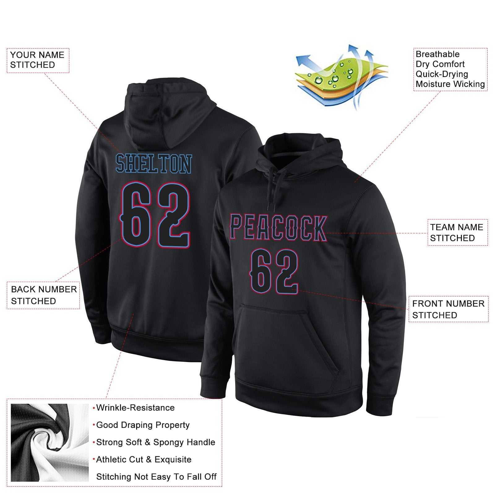 Custom Black Classic Style Pullover Sport Fashion Hoodie Uniform