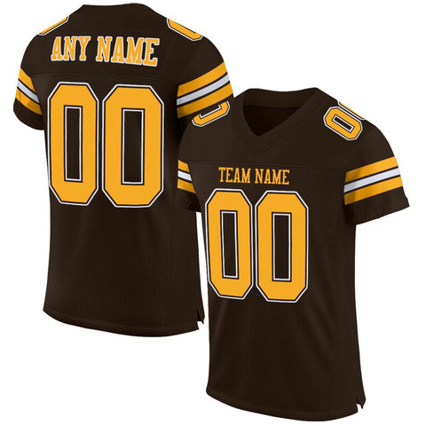 Custom Brown Gold-White Classic Style Mesh Authentic Football Jersey