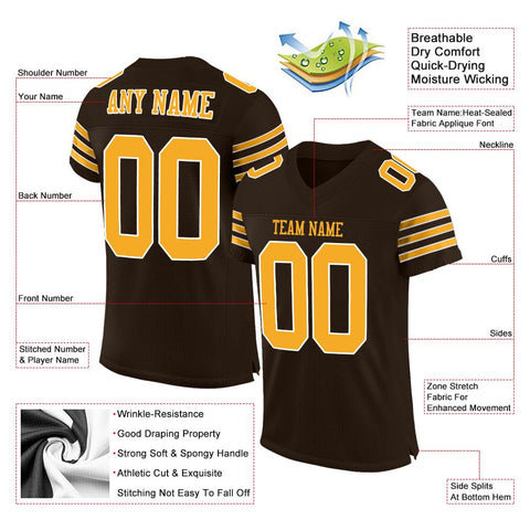 Custom Brown Gold-White Classic Style Mesh Authentic Football Jersey