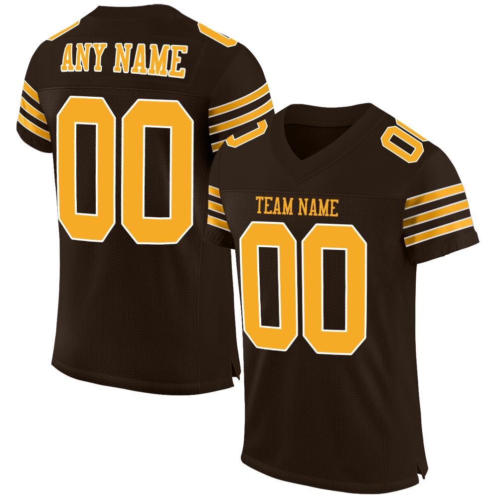 Custom Brown Gold-White Classic Style Mesh Authentic Football Jersey