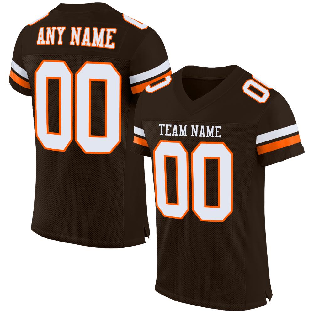 Custom Brown White-Orange Classic Style Mesh Authentic Football Jersey