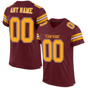 Custom Burgundy Gold-White Classic Style Mesh Authentic Football Jersey