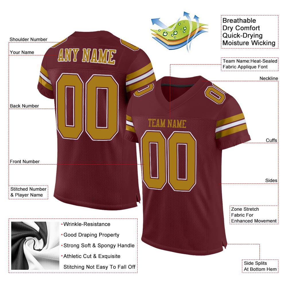 Custom Burgundy Old Gold-White Classic Style Mesh Authentic Football Jersey