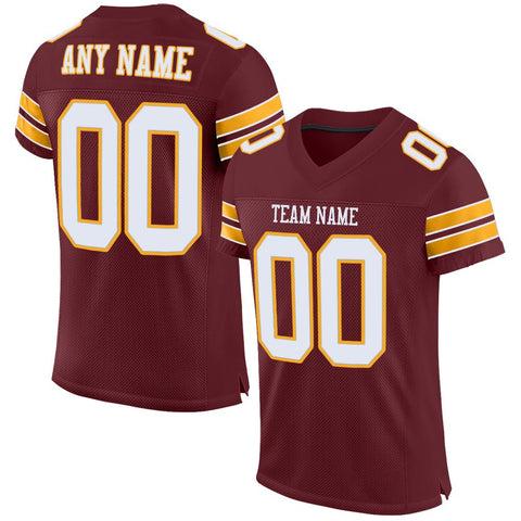 Custom Burgundy White-Gold Classic Style Mesh Authentic Football Jersey