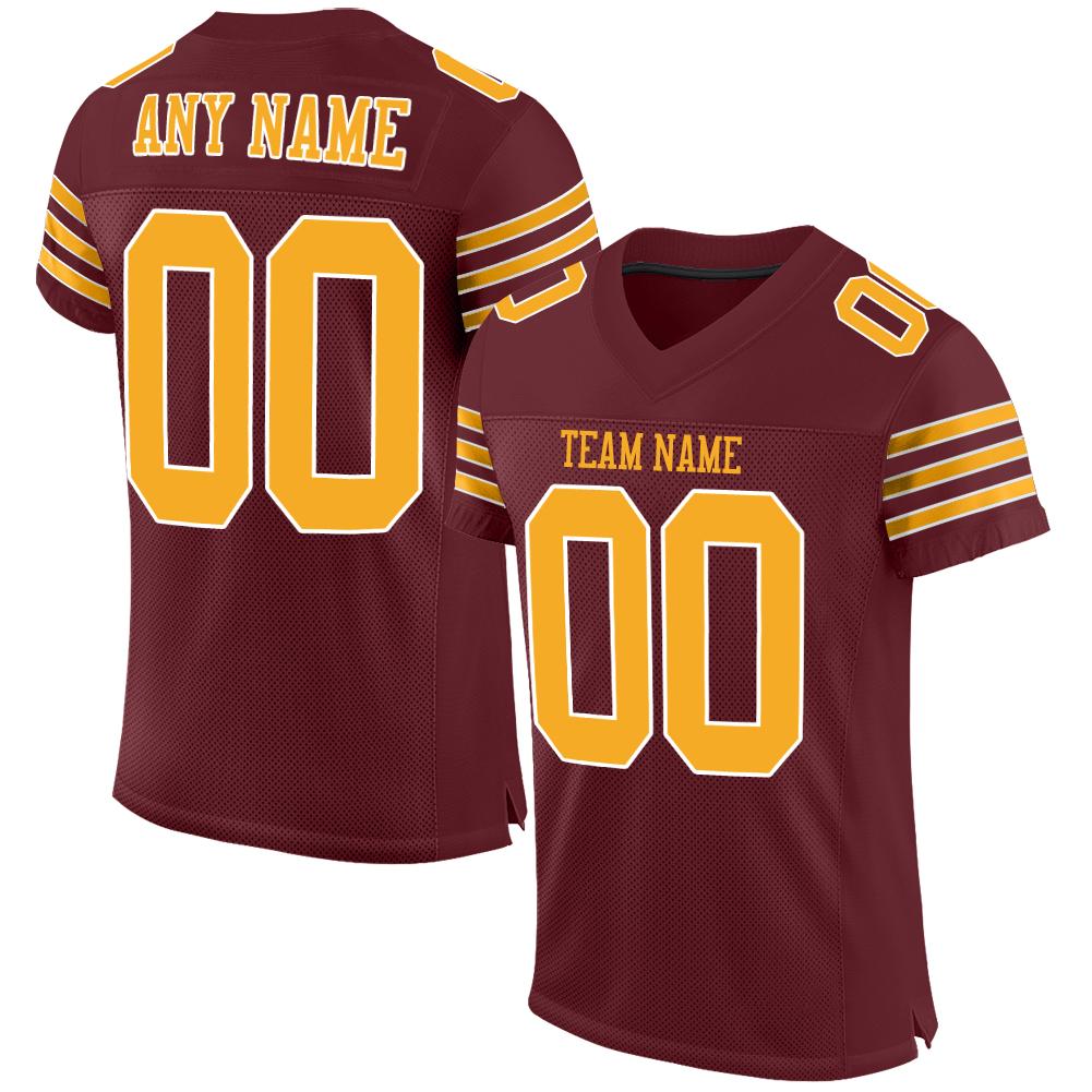 Custom Burgundy Gold-White Classic Style Mesh Authentic Football Jersey