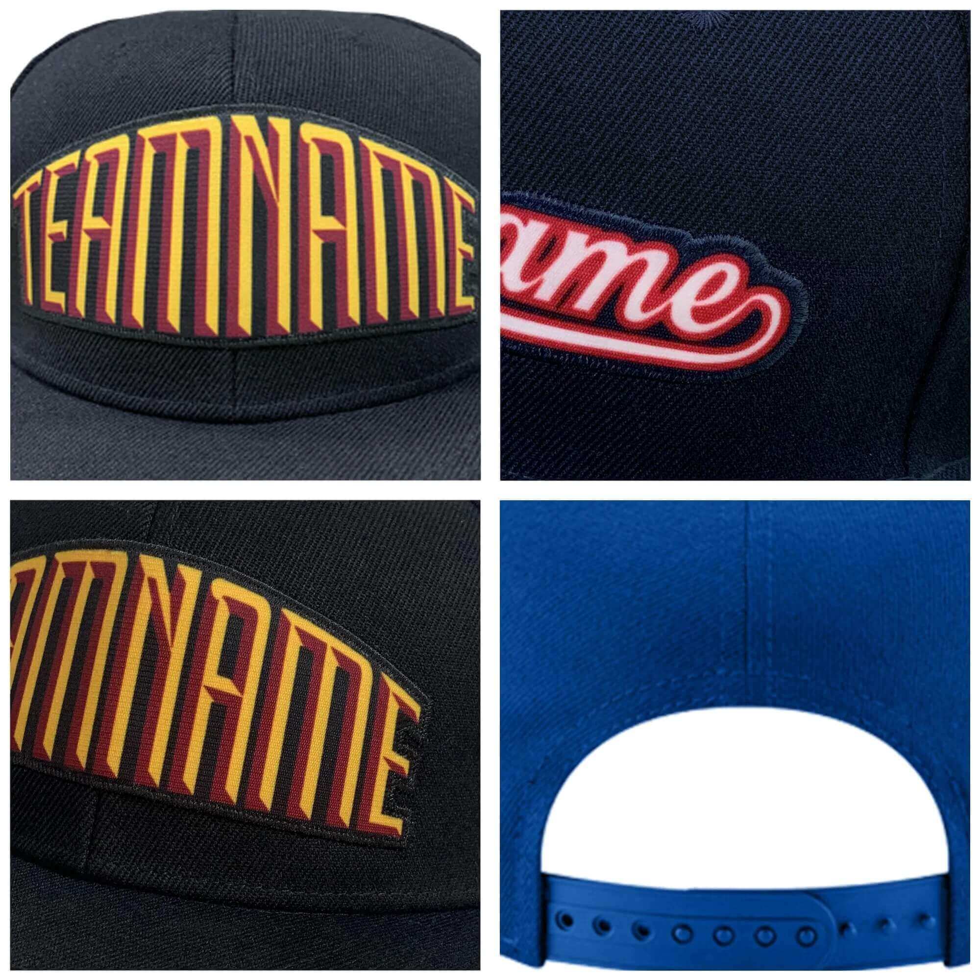 Conception personnalisée de casquette de baseball de sport à avant-toit plat bleu clair jaune-marine pour hommes/femmes/jeunes