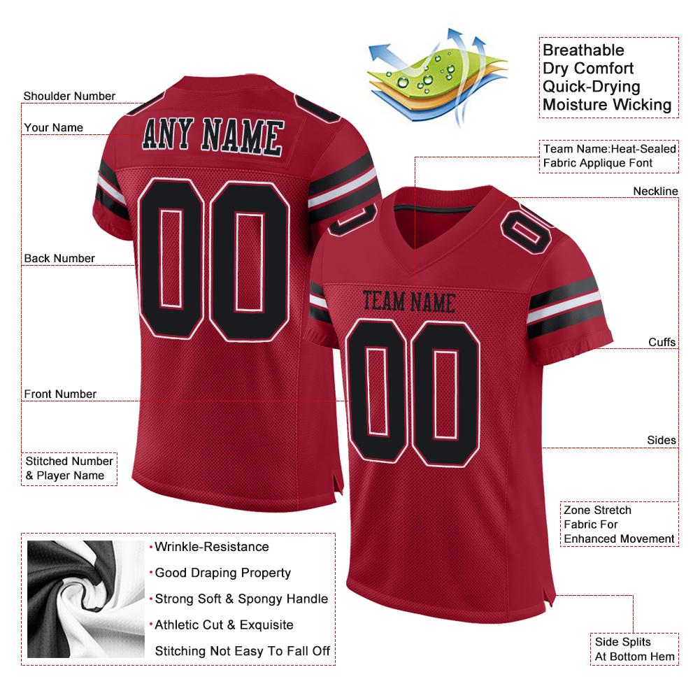 Custom Cardinal Black-White Classic Style Mesh Authentic Football Jersey