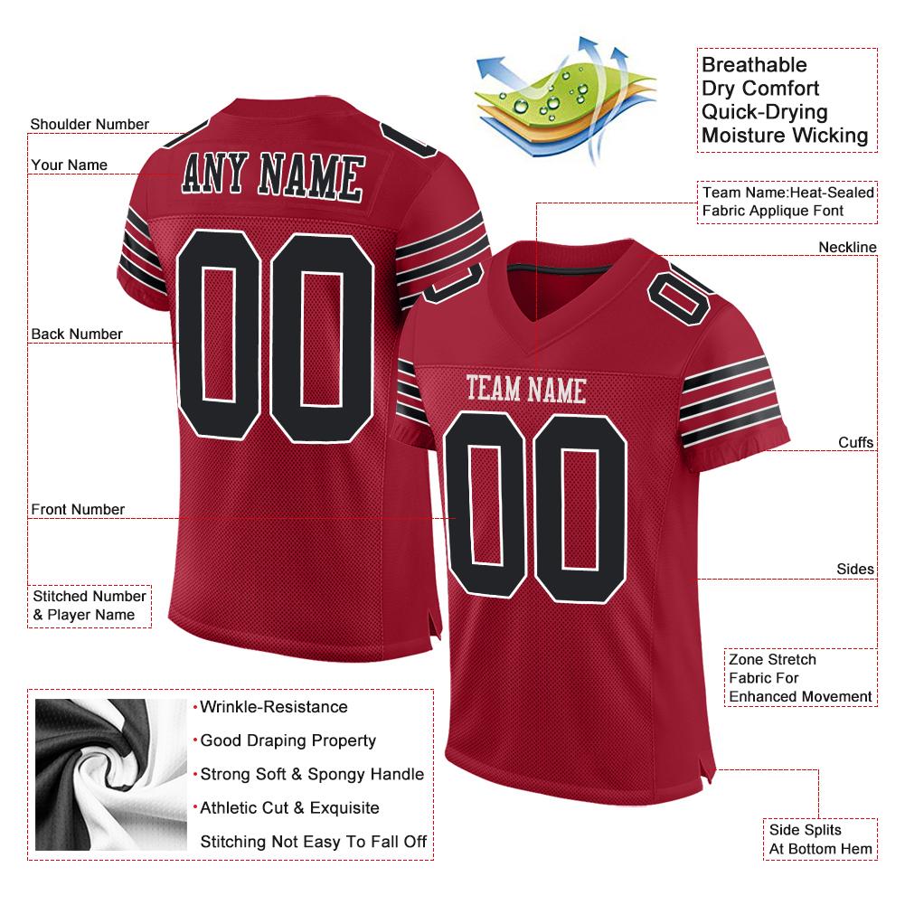 Custom Cardinal Black-White Classic Style Mesh Authentic Football Jersey