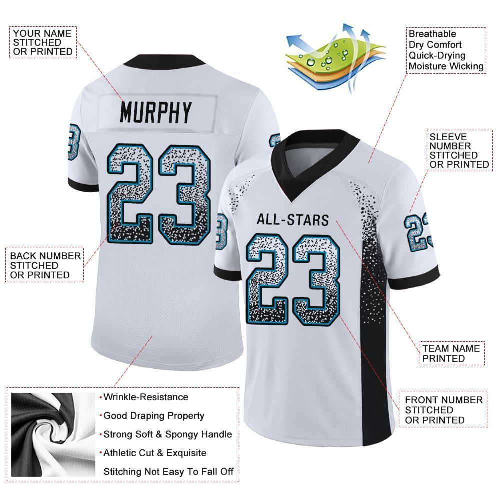 Custom White Black-Panther Blue Drift Fashion Mesh Authentic Football Jersey