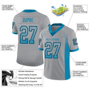 Custom Light Gray Panther Blue-Black Drift Fashion Mesh Authentic Football Jersey