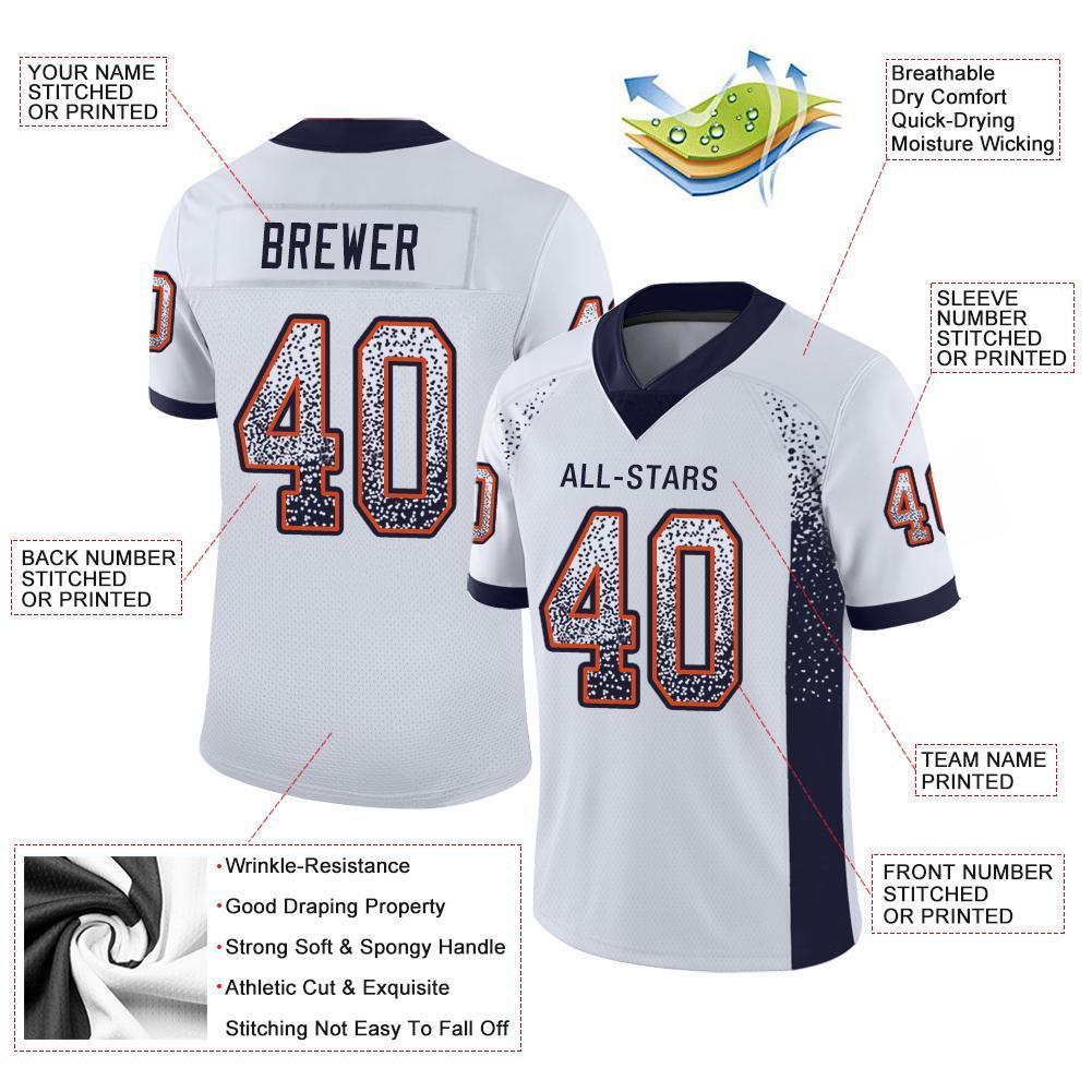 Custom White Navy-Orange Drift Fashion Mesh Authentic Football Jersey