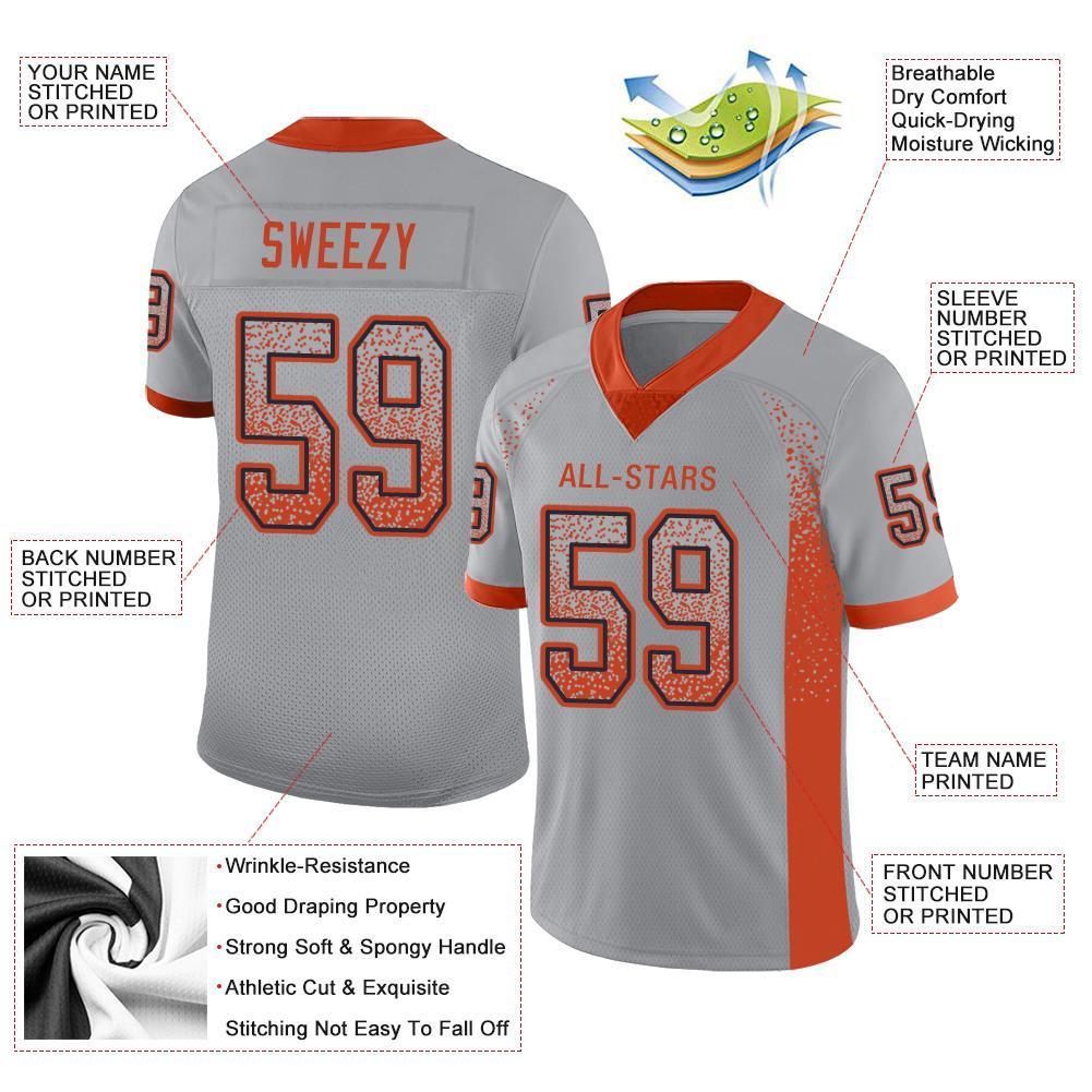 Custom Light Gray Orange-Navy Drift Fashion Mesh Authentic Football Jersey