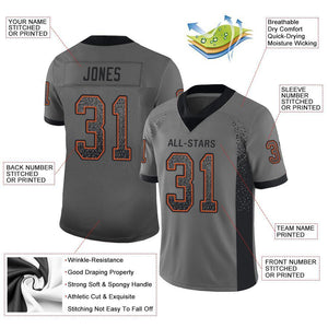 Custom Gray Black-Orange Drift Fashion Mesh Authentic Football Jersey