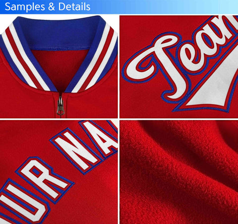 Custom Royal Red Classic Style Varsity Full-Zip Letterman Baseball Jacket