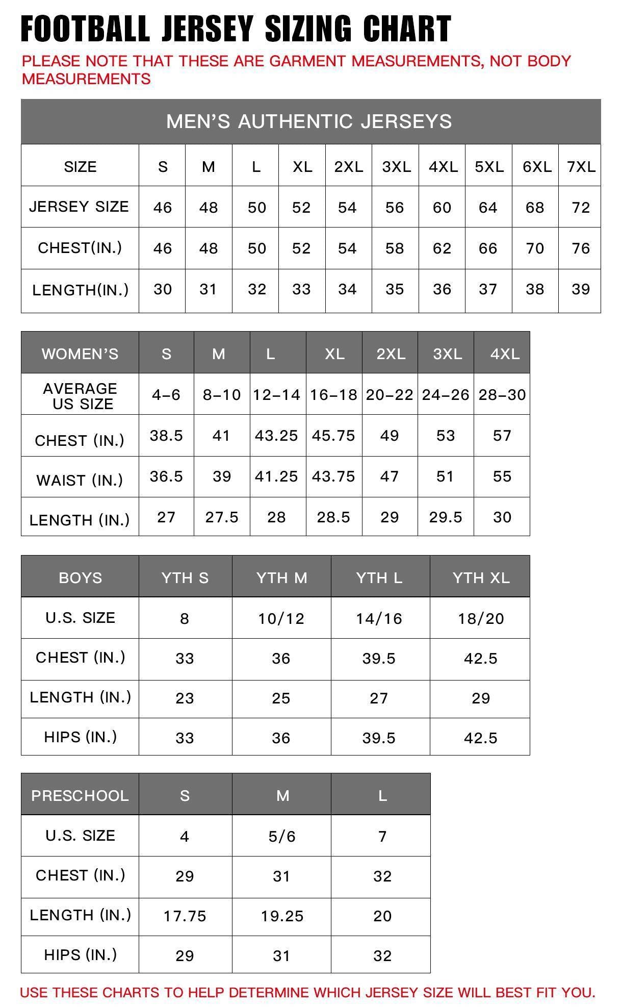 Football Jersey Size Chart