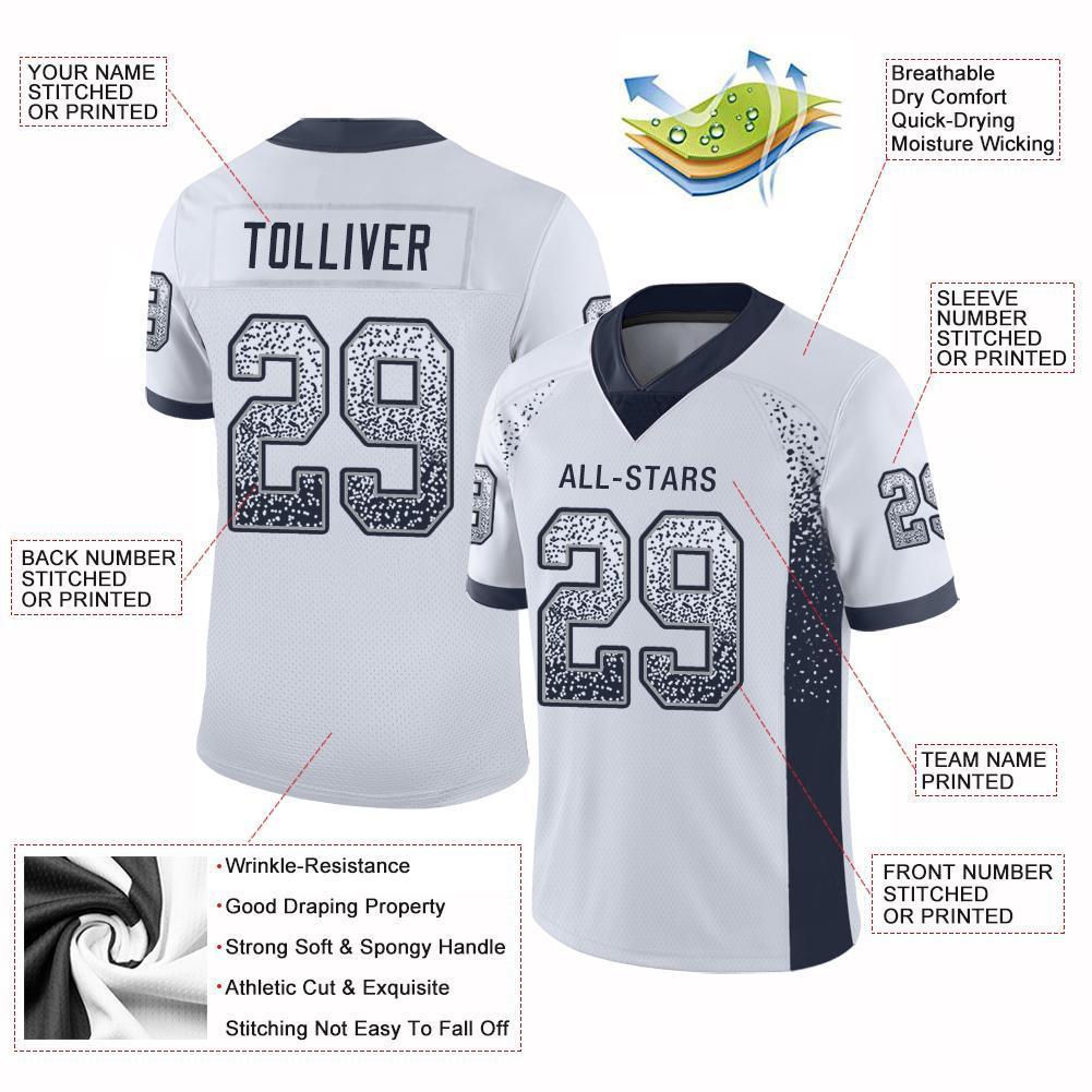 Custom White Navy-Gray Drift Fashion Mesh Authentic Football Jersey