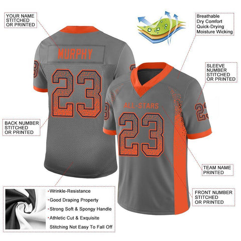 Custom Gray Orange-Navy Drift Fashion Mesh Authentic Football Jersey