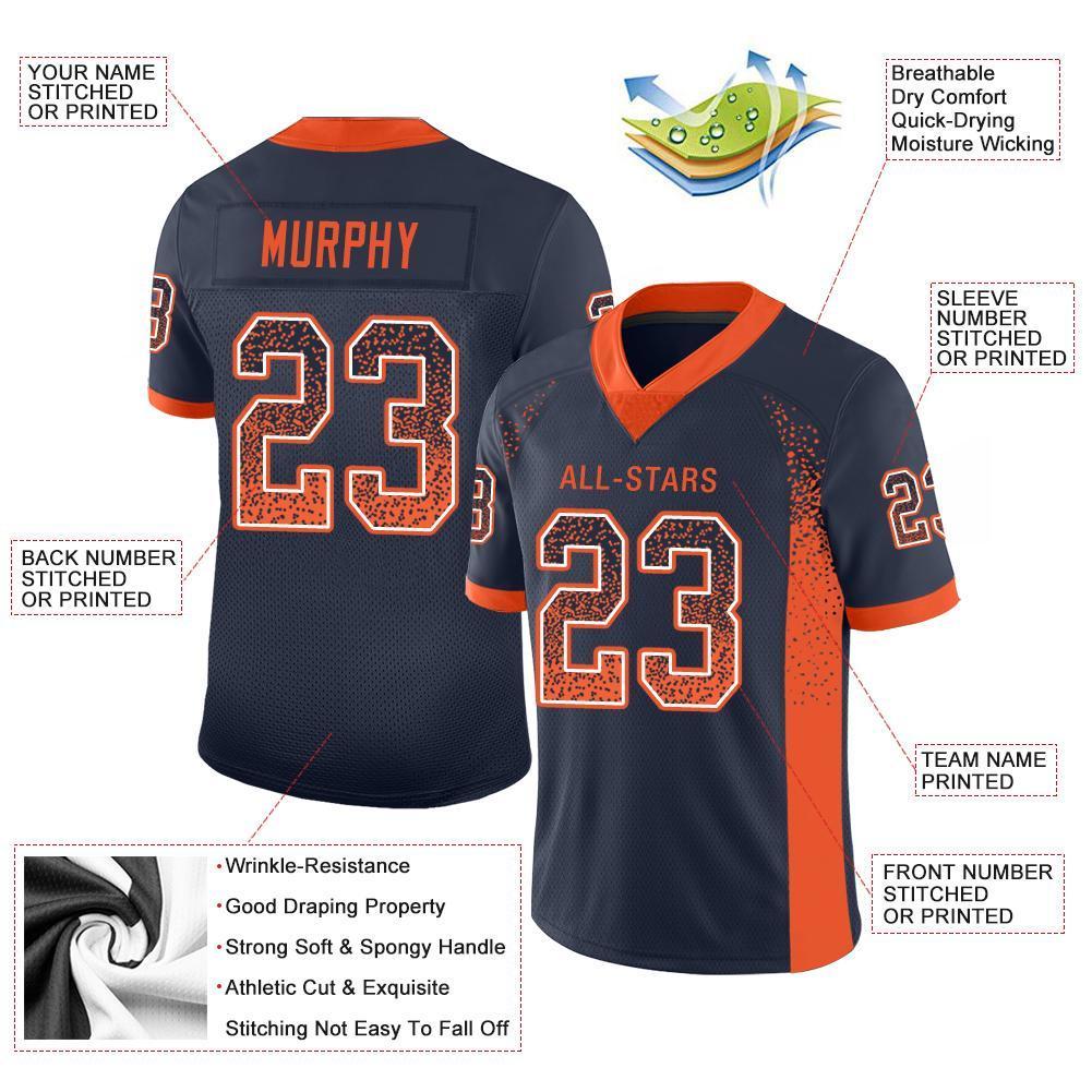 Custom Navy Orange-White Drift Fashion Mesh Authentic Football Jersey