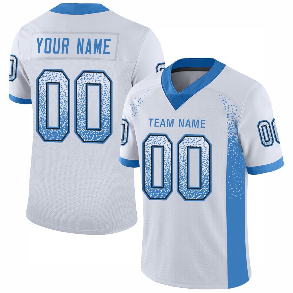 Custom White Powder Blue-Black Drift Fashion Mesh Authentic Football Jersey