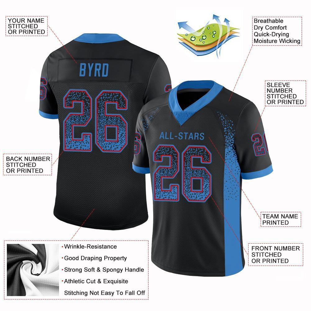 Custom Black Powder Blue-Red Drift Fashion Mesh Authentic Football Jersey