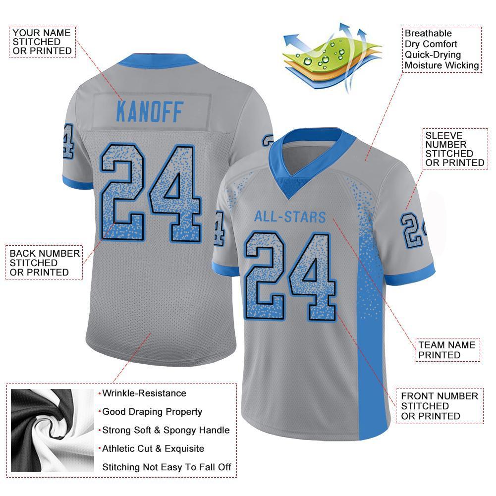 Custom Light Gray Powder Blue-Black Drift Fashion Mesh Authentic Football Jersey