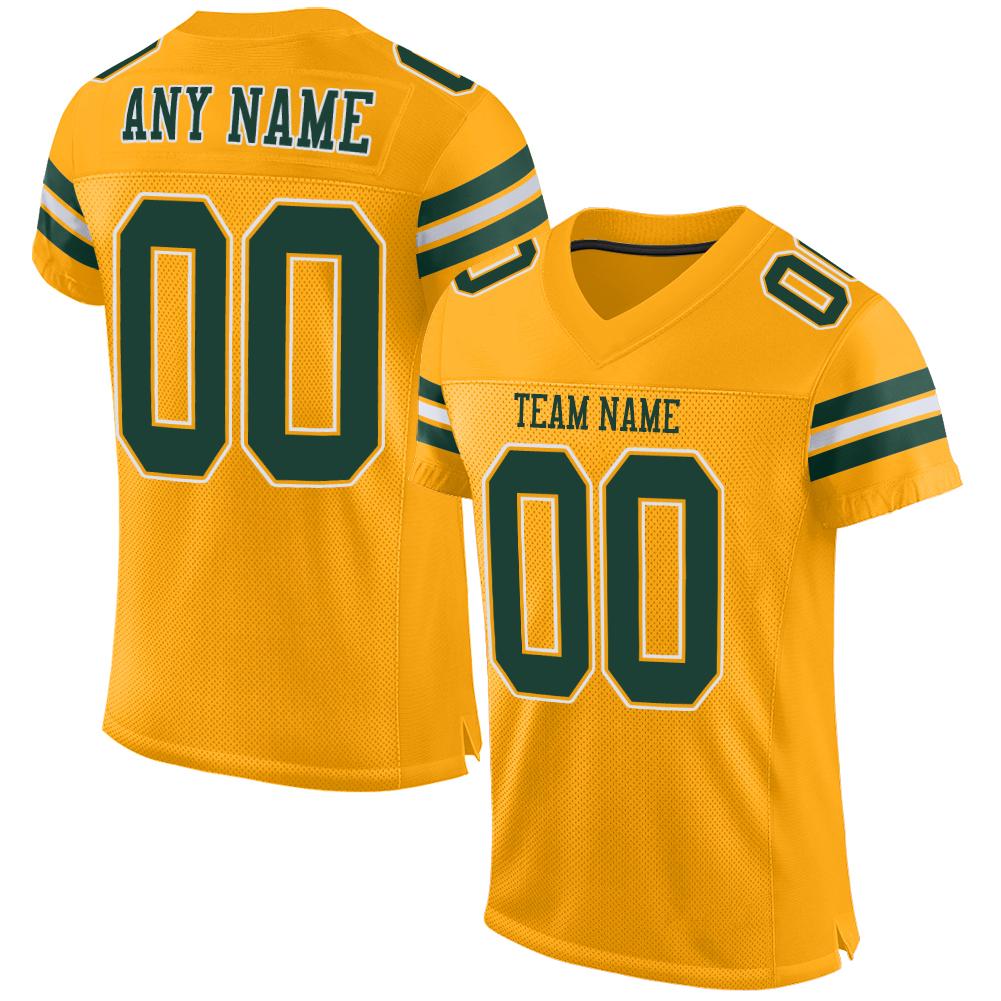 Custom Gold Green-White Classic Style Mesh Authentic Football Jersey