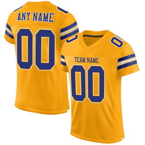 Custom Gold Royal-White Classic Style Mesh Authentic Football Jersey