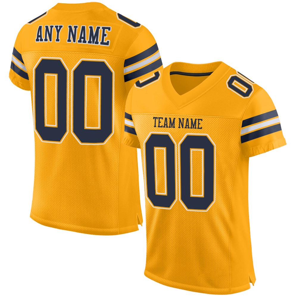 Custom Gold Navy-White Classic Style Mesh Authentic Football Jersey