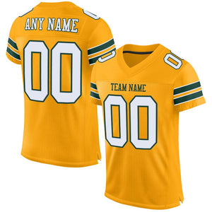 Custom Gold White-Green Classic Style Mesh Authentic Football Jersey