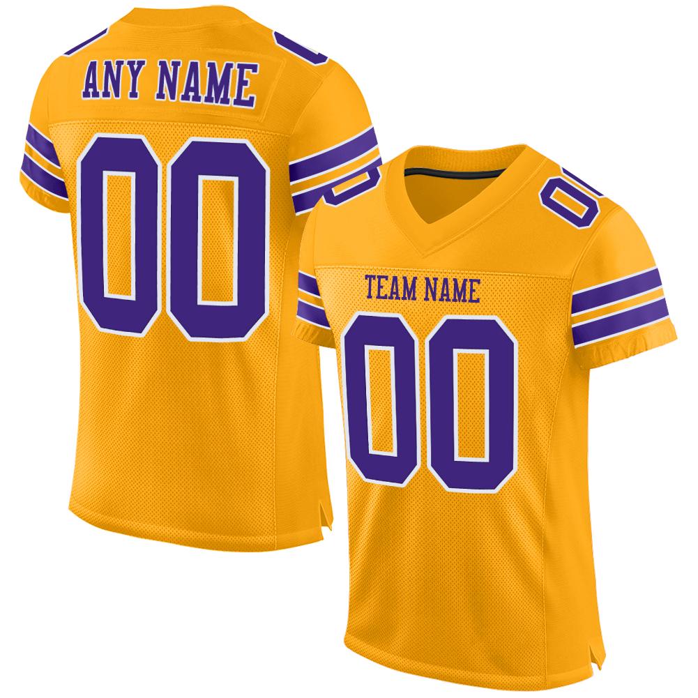 Custom Gold Purple-White Classic Style Mesh Authentic Football Jersey