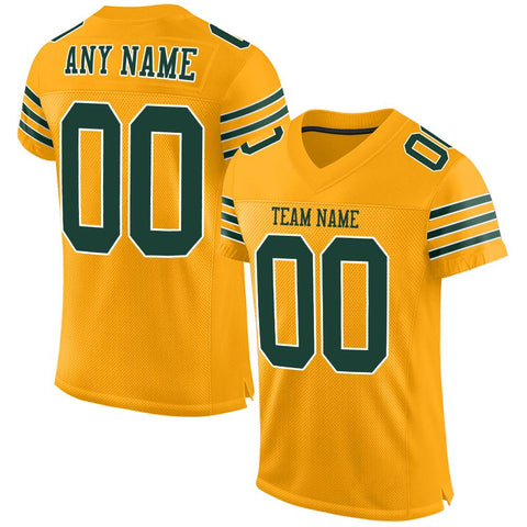Custom Gold Green-White Classic Style Mesh Authentic Football Jersey
