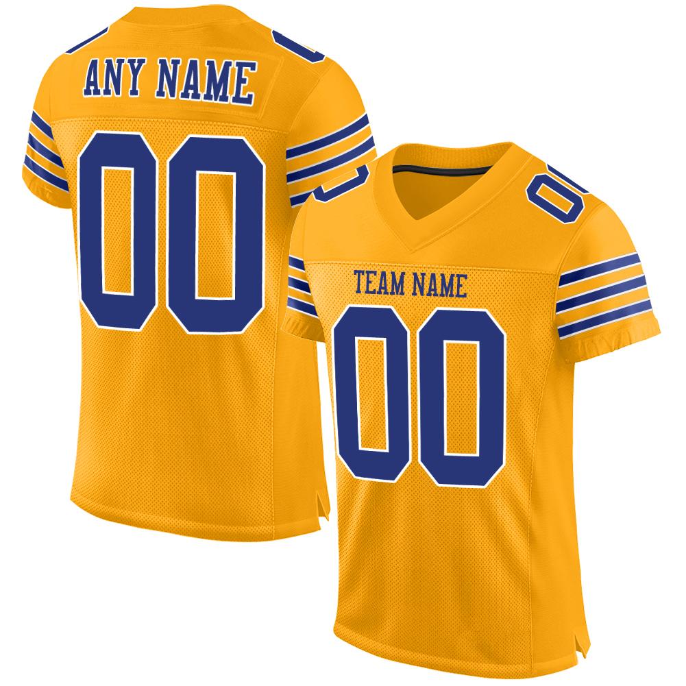 Custom Gold Royal-White Classic Style Mesh Authentic Football Jersey