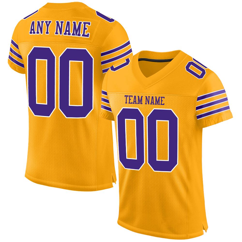 Custom Gold Purple-White Classic Style Mesh Authentic Football Jersey