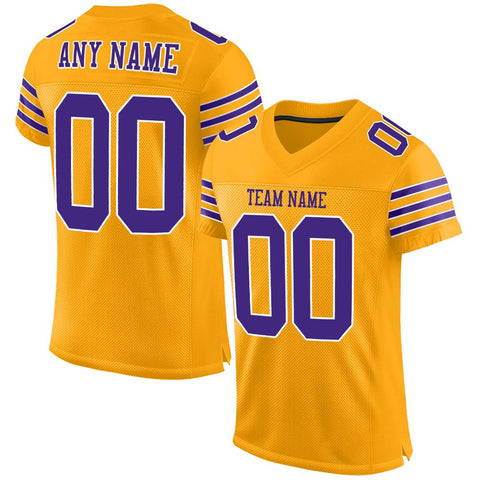 Custom Gold Purple-White Classic Style Mesh Authentic Football Jersey