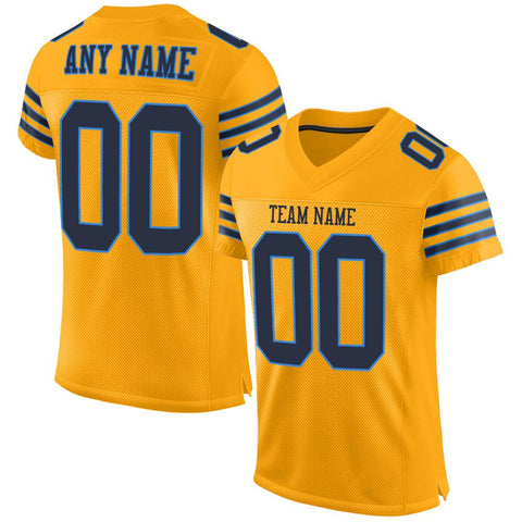 Custom Gold Navy-Powder Blue Classic Style Mesh Authentic Football Jersey