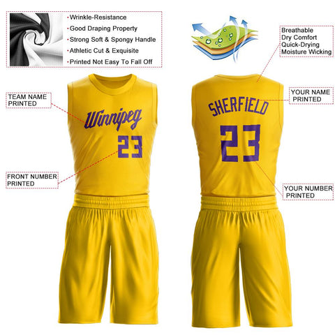 Custom Gold Purple Classic Sets Basketball Jersey