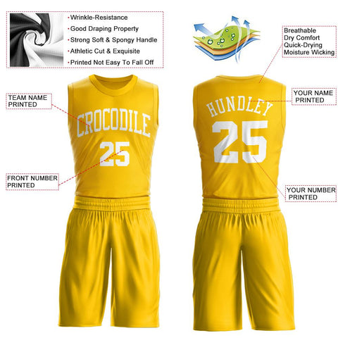 Custom Gold White Classic Sets Basketball Jersey