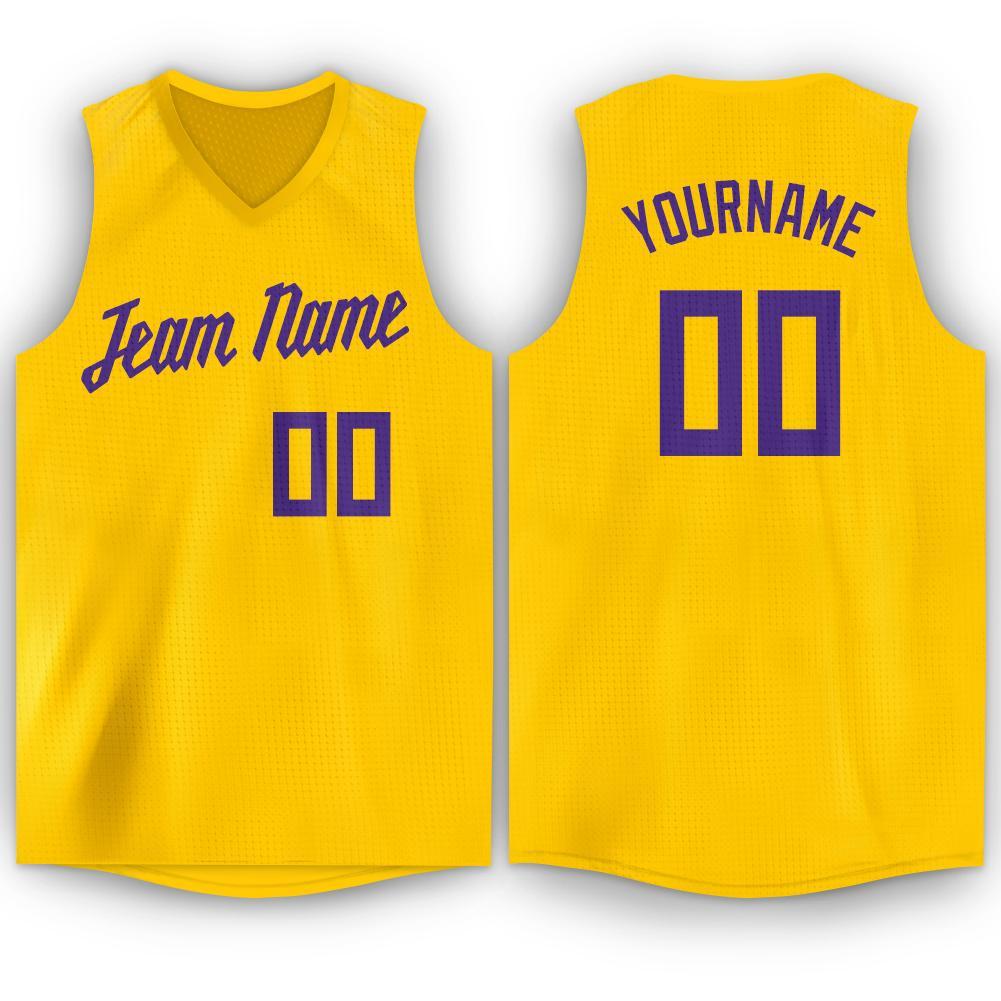 Débardeur classique personnalisé en or et violet, maillot de basket-ball