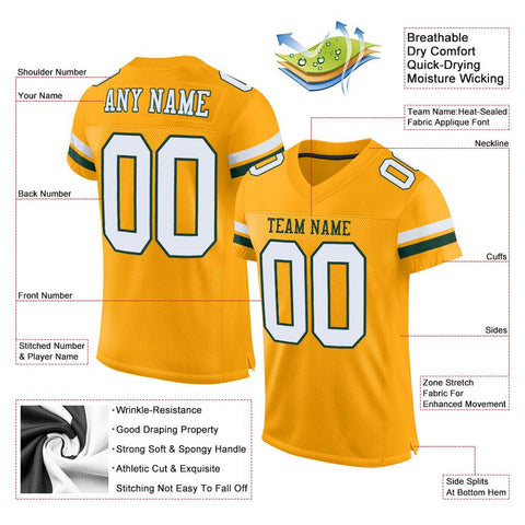 Custom Gold White-Green Classic Style Mesh Authentic Football Jersey