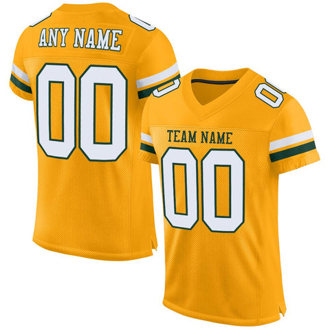 Custom Gold White-Green Classic Style Mesh Authentic Football Jersey