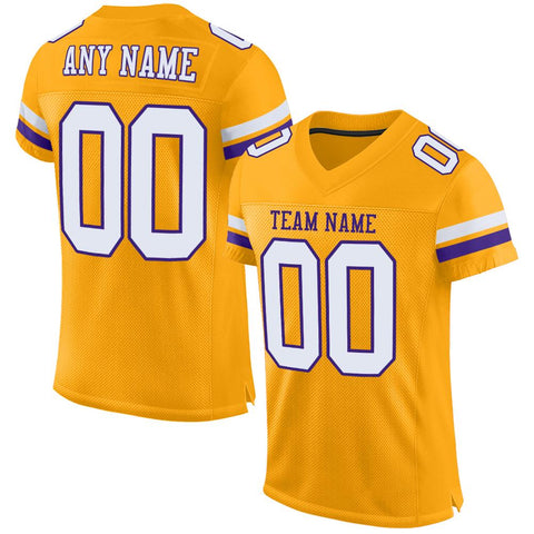 Custom Gold White-Purple Classic Style Mesh Authentic Football Jersey
