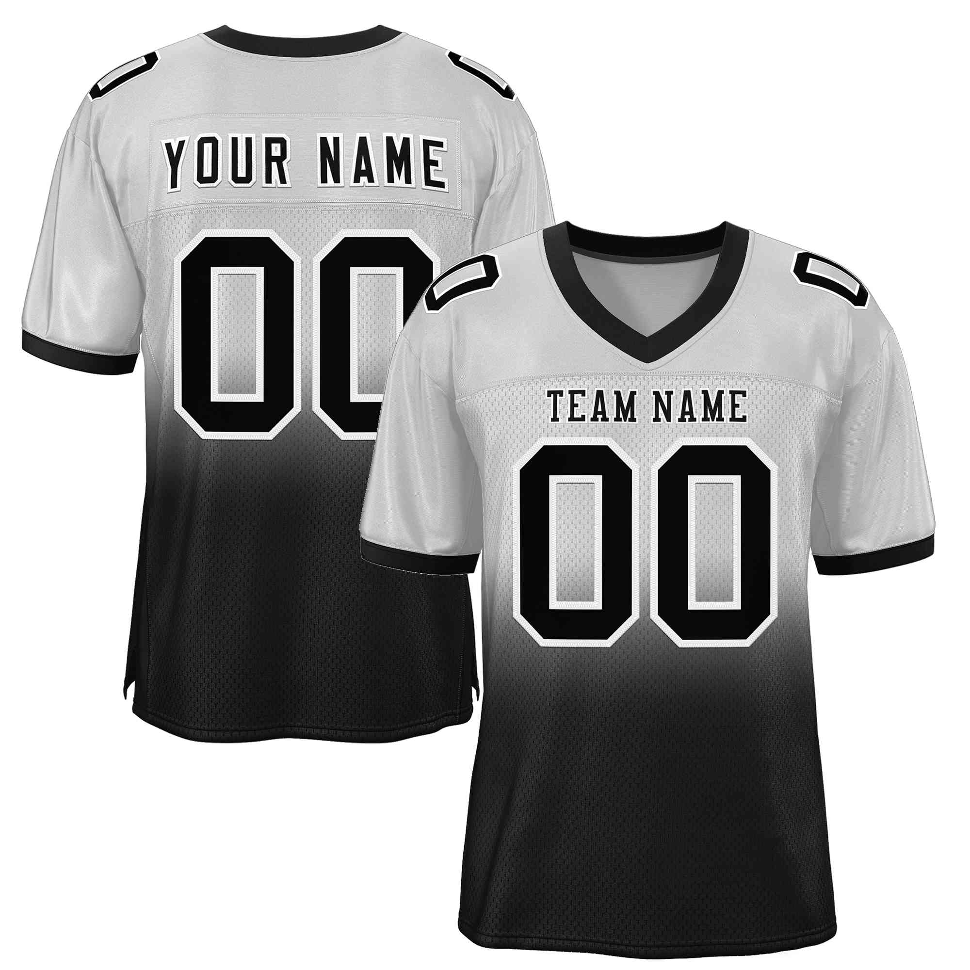 custom silver and black gradient football jerseys